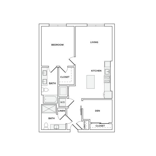 889-895 square foot one bedroom den one bath apartment floorplan image