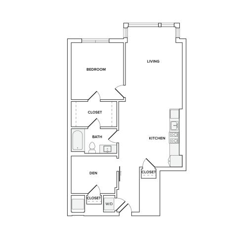 893 square foot one bedroom den two bath apartment floorplan image