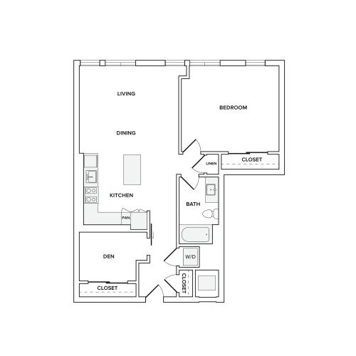 928 square foot one bedroom den one bath apartment floorplan image