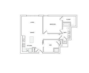959 square foot one bedroom den one bath apartment floorplan image