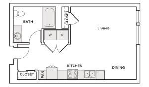 561 square foot studio one bath with full size washer/dryer floor plan image
