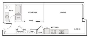700 square foot one bedroom one bath apartment floorplan image