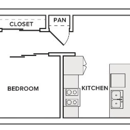 680 square foot one bedroom one bath apartment floorplan image