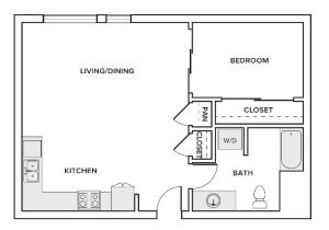 640 square foot one bedroom one bath apartment floorplan image