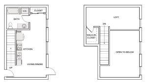 776-777 square foot one bedroom one bath townhome floorplan image