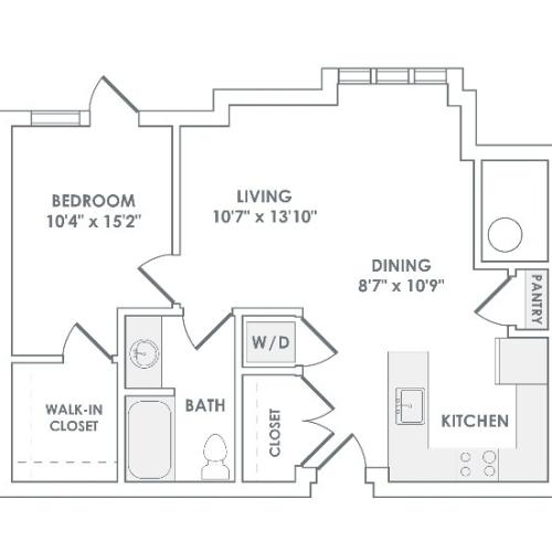 816 square foot one bedroom one bath apartment floorplan image