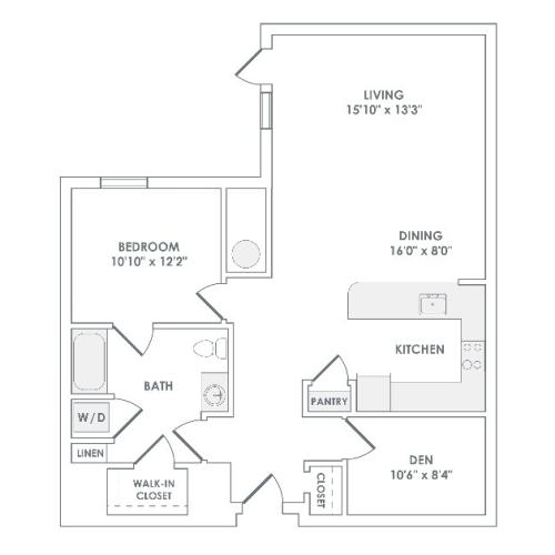 1072 square foot one bedroom den one bath apartment floorplan image