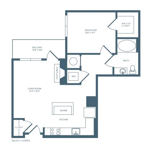 782 square foot one bedroom one bath apartment floorplan image