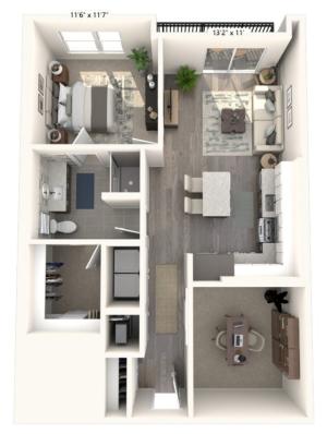 870-872 square foot one bedroom den one bath apartment floorplan image