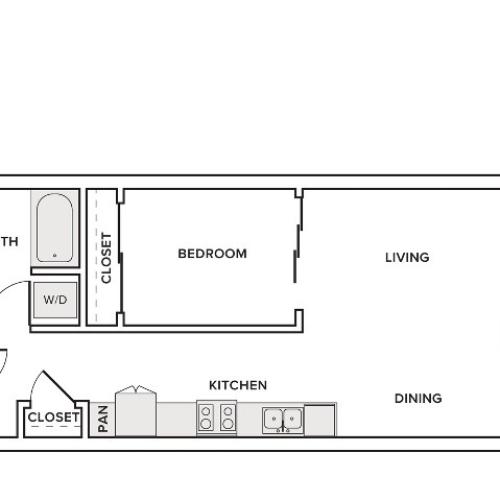 630 square foot one bedroom one bath apartment floorplan image