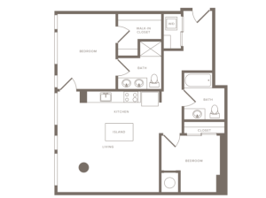 1034 square foot two bedroom two bath floor plan image