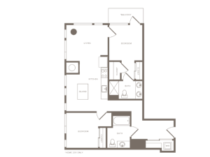 989 square foot two bedroom two bath floor plan image