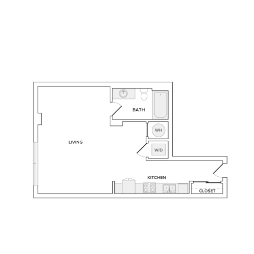 565 square foot studio one bath floorplan image