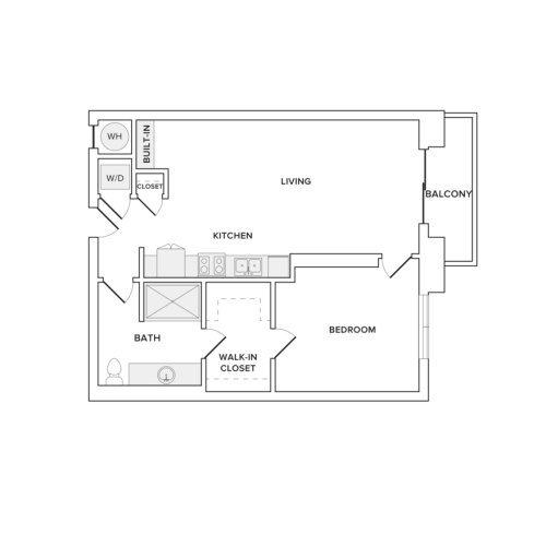 751 square foot one bedroom one bath floorplan image