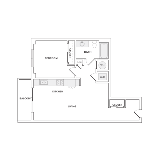 686 square foot one bedroom one bath apartment floorplan image