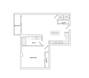 818 square foot one bedroom one bath apartment floorplan image