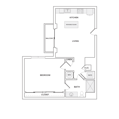 896 square foot one bedroom one bath apartment floorplan image