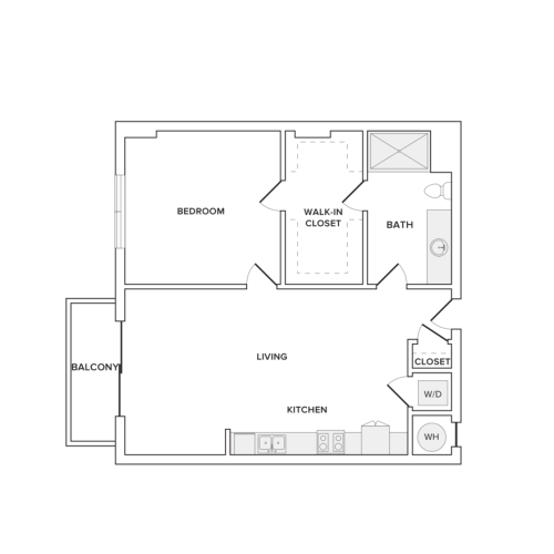 752 square foot one bedroom one bath apartment floorplan image