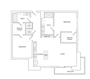 1149 square foot two bedroom two bath apartment floorplan image