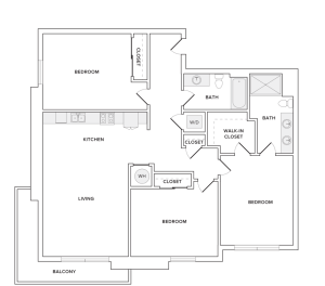 1325 square foot three bedroom two bath apartment floorplan image