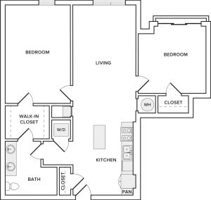 1091 square foot two bedroom one bathroom floor plan image