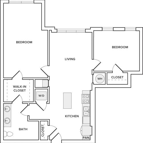 1102 square foot two bedroom one bathroom floor plan image