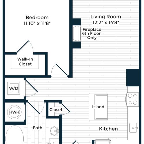 809 square foot one bedroom one bath apartment floorplan image