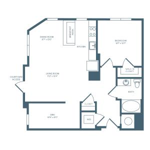 1003 square foot one bedroom one bath apartment floorplan image