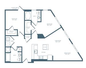 1208 square foot two bedroom two bath apartment floorplan image
