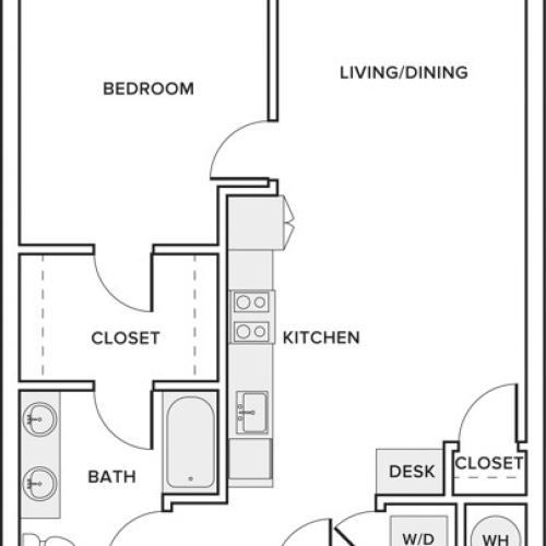 782 square foot one bedroom one bathroom apartment floorplan image