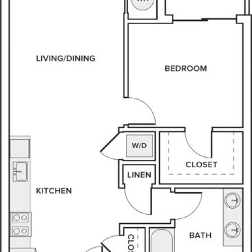 740 square foot one bedroom one bathroom apartment floorplan image