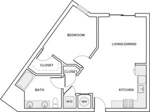 695 sqft one bedroom one bathroom apartment floorplan image