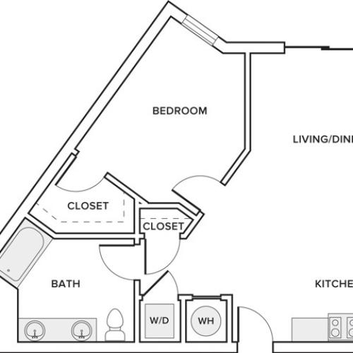 695 sqft one bedroom one bathroom apartment floorplan image