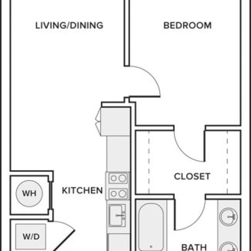 700 sqft one bedroom one bathroom apartment floorplan image