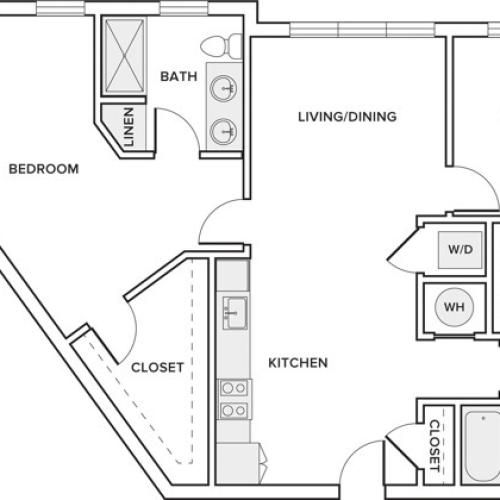 1114 square foot two bedroom two bathroom apartment floorplan image