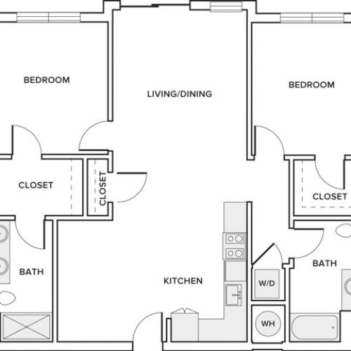 1173 sqft two bedroom two bathroom apartment floorplan image