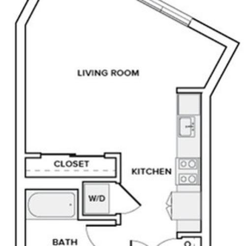 515 to 518 square foot studio one bath apartment floor plan image in Redmond, WA