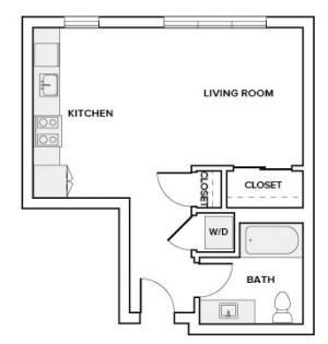 519 to 522 square foot studio one bath apartment floorplan image