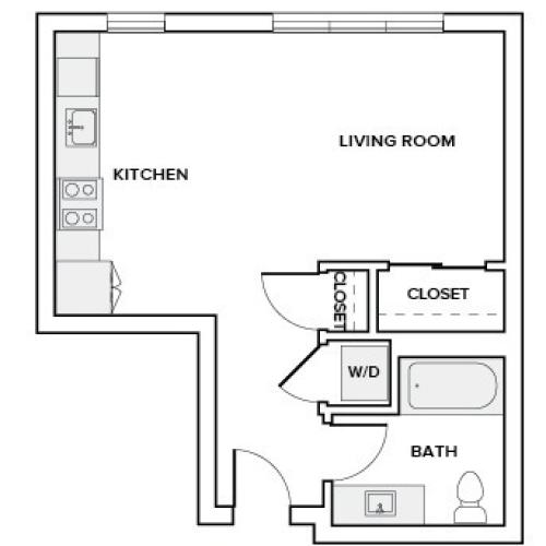 519 to 522 square foot studio one bath apartment floor plan image in Redmond, WA