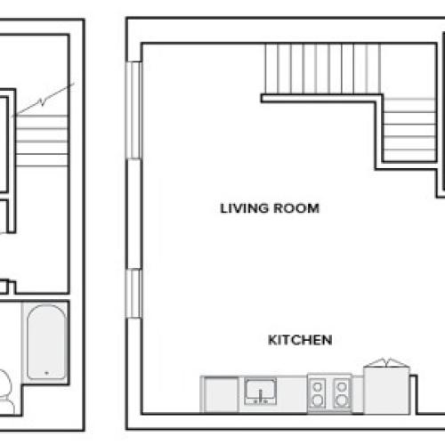 1129 to 1138 townhome apartment two bedroom two bathroom floor plan image in Redmond, WA