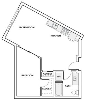 738 to 748 square foot one bedroom one bath apartment floorplan image