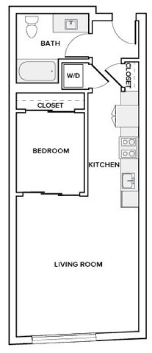 624 to 652 square foot one bedroom one bath apartment floor plan image in Redmond, WA