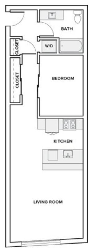 621 to 768 square foot one bedroom one bath apartment floorplan image
