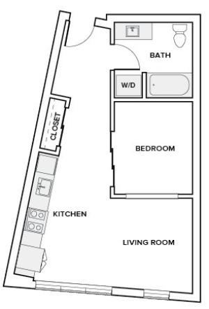 565 to 568 square foot one bedroom one bath apartment floorplan image