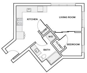 503 to 508 square foot one bedroom one bath apartment floorplan image