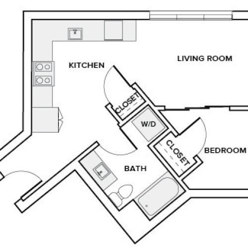 503 to 508 square foot one bedroom one bath apartment floor plan image in Redmond, WA