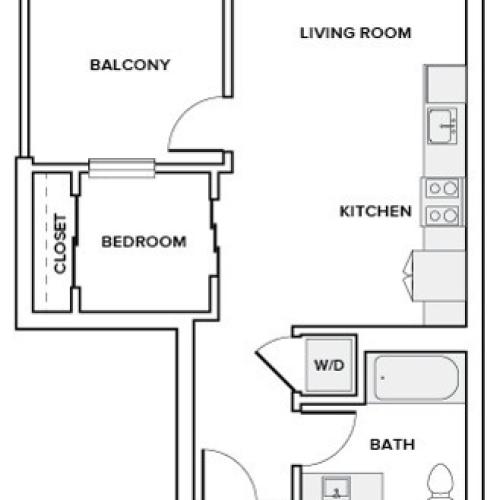 492 square foot one bedroom one bath apartment floor plan image in Redmond, WA
