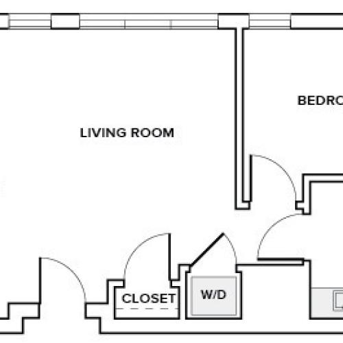 676 to 685 square foot one bedroom one bath apartment floorplan image