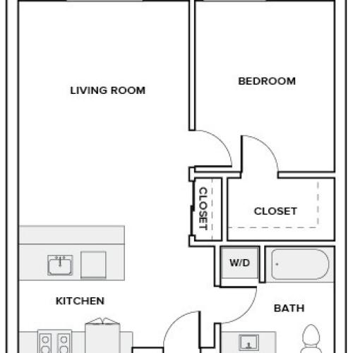 718 to 746 square foot one bedroom one bath apartment floorplan image
