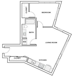 745 to 750 square foot one bedroom one bath apartment floorplan image